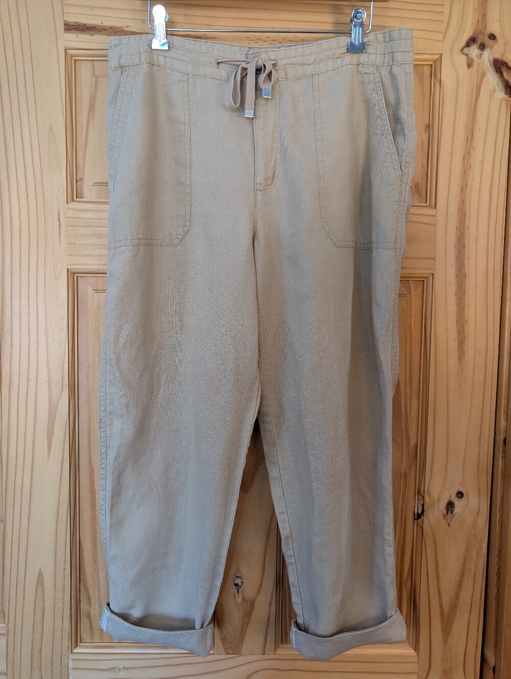 Lauren Ralph Lauren Beige Drawstring Linen Crop Pant Size 10